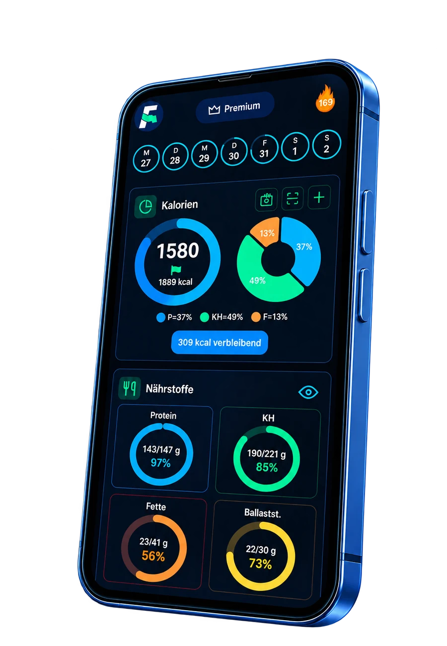 Zielfit App auf einem Smartphone mit Kalorien- und Makroübersicht