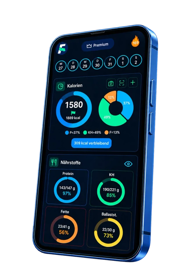 Zielfit App auf einem Smartphone mit Kalorien- und Makroübersicht